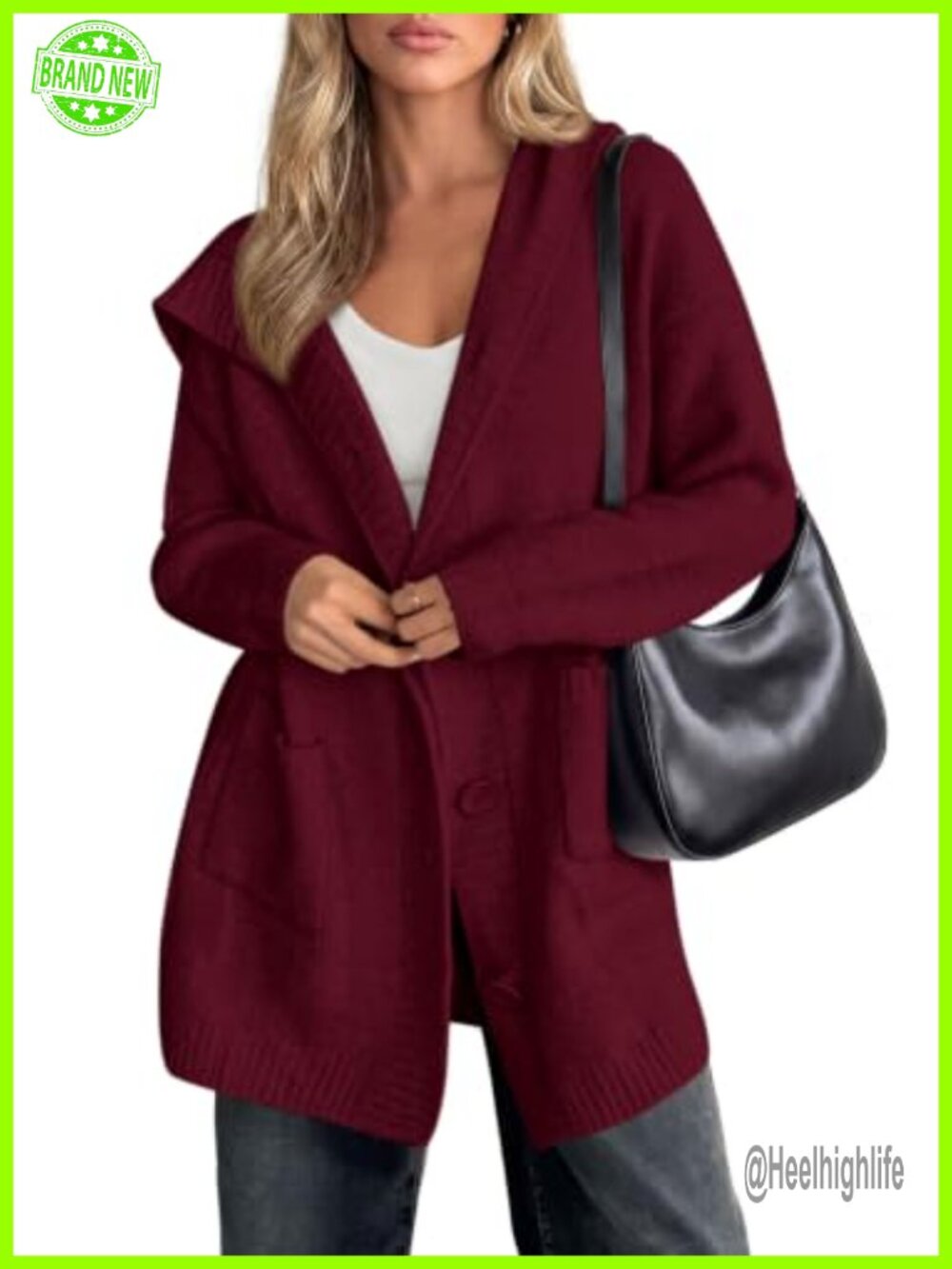 Women's Long Hooded Button Up Oversized Chunky Knit Cardigan Sweater